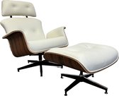 Lounge Chair XL met Extra hoge rugleuning + Hocker - Wit - Palissander - Meubi - Fauteuil - Set