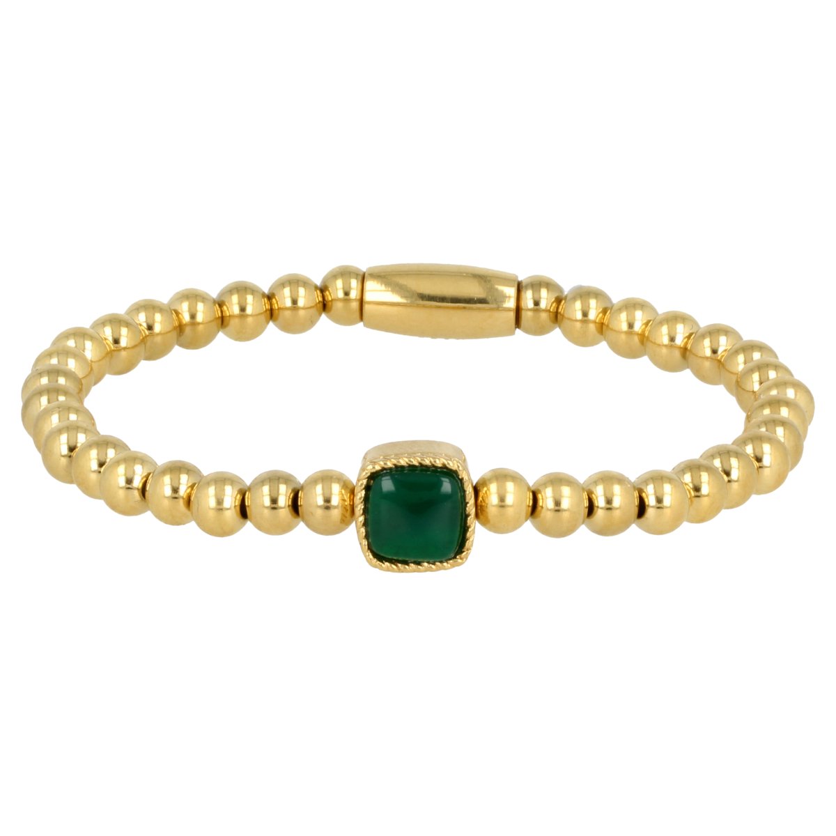 *Gouden elastische bedelarmband met Green Agate edelsteen - Gouden armband met Green Agaat edelsteen - Met luxe cadeauverpakking