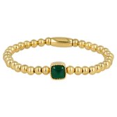*Elastische damesarmband goudkleurig Green Agate edelsteen - Goudkleurige armband met Green Agaat edelsteen - Met luxe cadeauverpakking