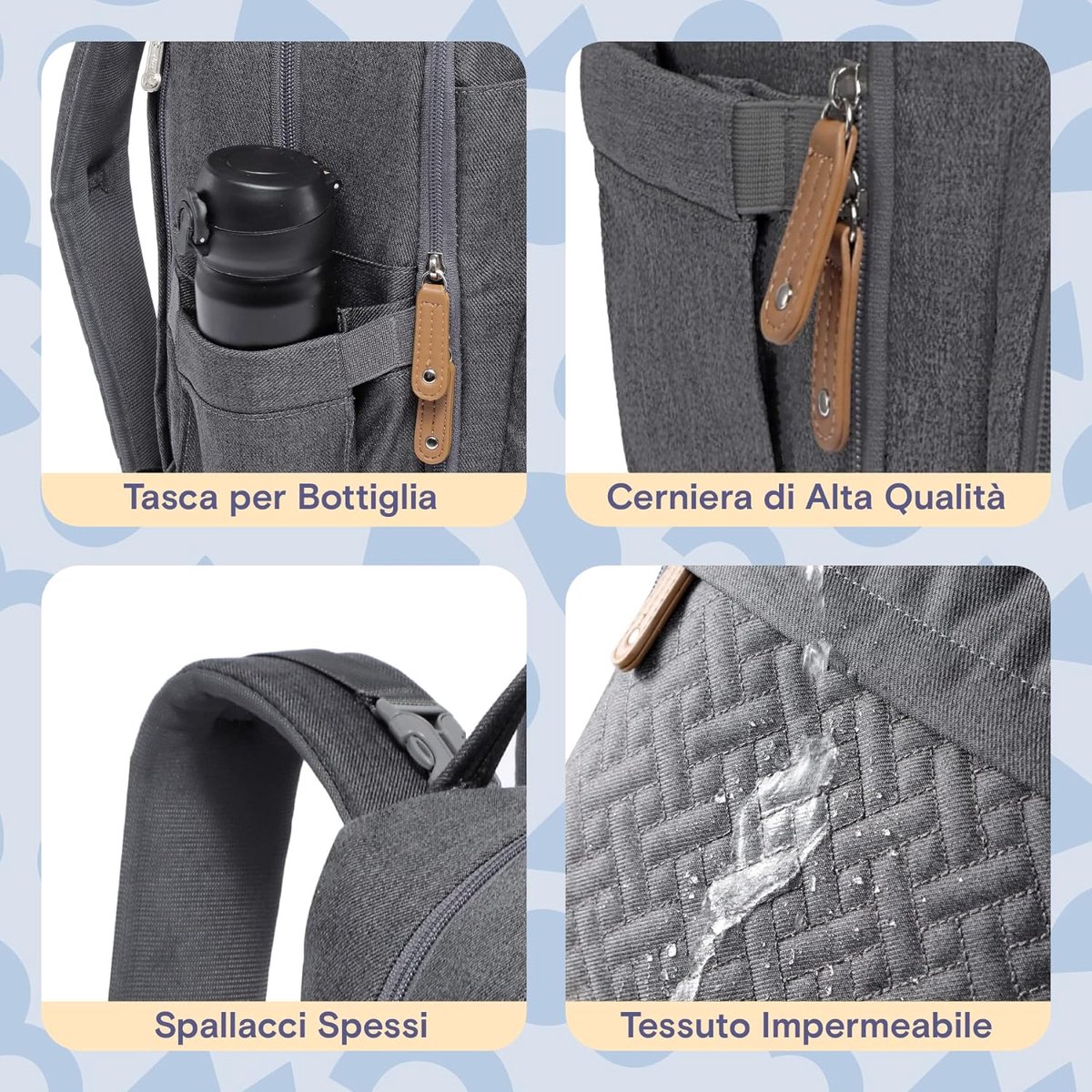 Luiertas Rugzak met Verschoonmatje - Babycommode Rugzak Luiertas Rugzak Met Draagbaar Verschoonkussen - Fopspeenhouder En Kinderwagenriemen - Grijs Babytas - Multifunctioneel Voor Mama En Papa, – foto 7
