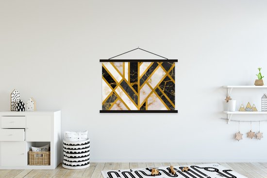 Porte-affiche avec affiche - Affiche scolaire - Marbre - Or - Motif - 150x100 cm - Lattes noires