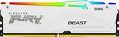 Kingston Fury Beast RGB White - Geheugen - DDR5 - 16 GB: 1 x 16 GB - 288-PIN - 6000 MHz / PC5-48000 - CL40 - 1.35V - Intel XMP 3.0 - On-die-ECC - wit