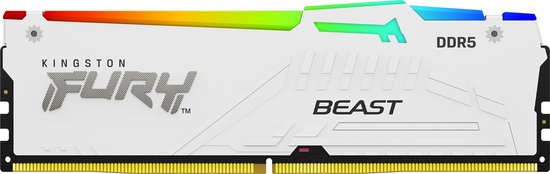 Kingston Fury Beast RGB White - Geheugen - DDR5 - 16 GB: 1 x 16 GB - 288-PIN - 6000 MHz / PC5-48000 - CL40 - 1.35V - Intel XMP 3.0 - On-die-ECC - wit