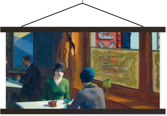 Posterhanger incl. Poster - Schoolplaat - Chop suey - Edward Hopper - 90x45 cm - Zwarte latten