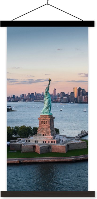 Porte-affiche avec affiche - Affiche scolaire - New York - Statue de la Liberté - Skyline - 40x80 cm - Lattes noires