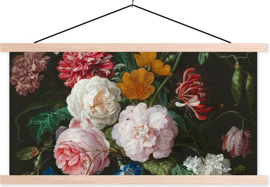 Porte-affiche avec affiche - Affiche scolaire - Nature morte avec des fleurs dans un vase en verre - Peinture de Jan Davidsz. de Heem - 60x30 cm - Lattes vierges
