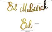 Ramadan - Decoratie - Banner - Huis - Eid Mubarak - Eid - Mubarak - Kareem - Eid al Fitr - Happy - Festive - Feestdag - Islam - 2024 - Fijn - Familie - Mooi - Partij - Slinger - Hanger - Hangslinger - Goud - Maan - Ster - Moskee - Letters
