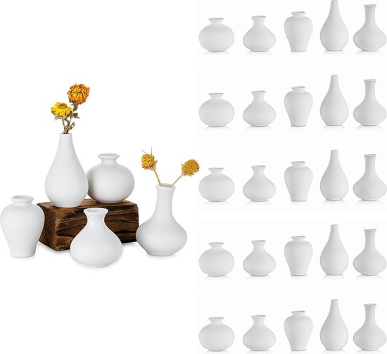 Keramische vaas set van 5 - decoratieve vazen voor bloemen - minimalistisch ontwerp - thuis tafel middelpunt - moderne handgemaakte vaas - bruiloft kantoor woonkamer keuken decoratie - wit - klein
