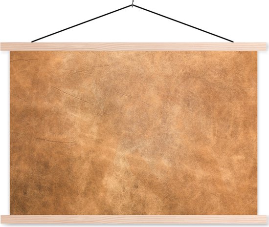 Posterhanger incl. Poster 150x100 cm - Schoolplaat - Leer - Structuur - Lederlook - Bruin - Textielposter - Blanke latten
