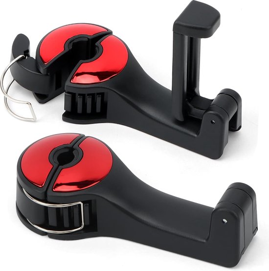 DOULEIN 2 Stuks Hoofdsteunhaken Voor Auto - Met Telefoonhouder, 360° Draaibaar, Universeel Voor Achterbank, Ophangen Van Tassen, Paraplu's En Kleding (rood/zwart)
