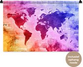 Wandkleed WereldkaartenKerst illustraties - Wereldkaart met warme verfkleuren op een achtergrond met krantenpapier Wandkleed katoen 90x60 cm - Wandtapijt met foto