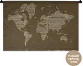 Wandkleed WereldkaartenKerst illustraties - Wereldkaart van krantenpapier op een bruine achtergrond Wandkleed katoen 90x60 cm - Wandtapijt met foto