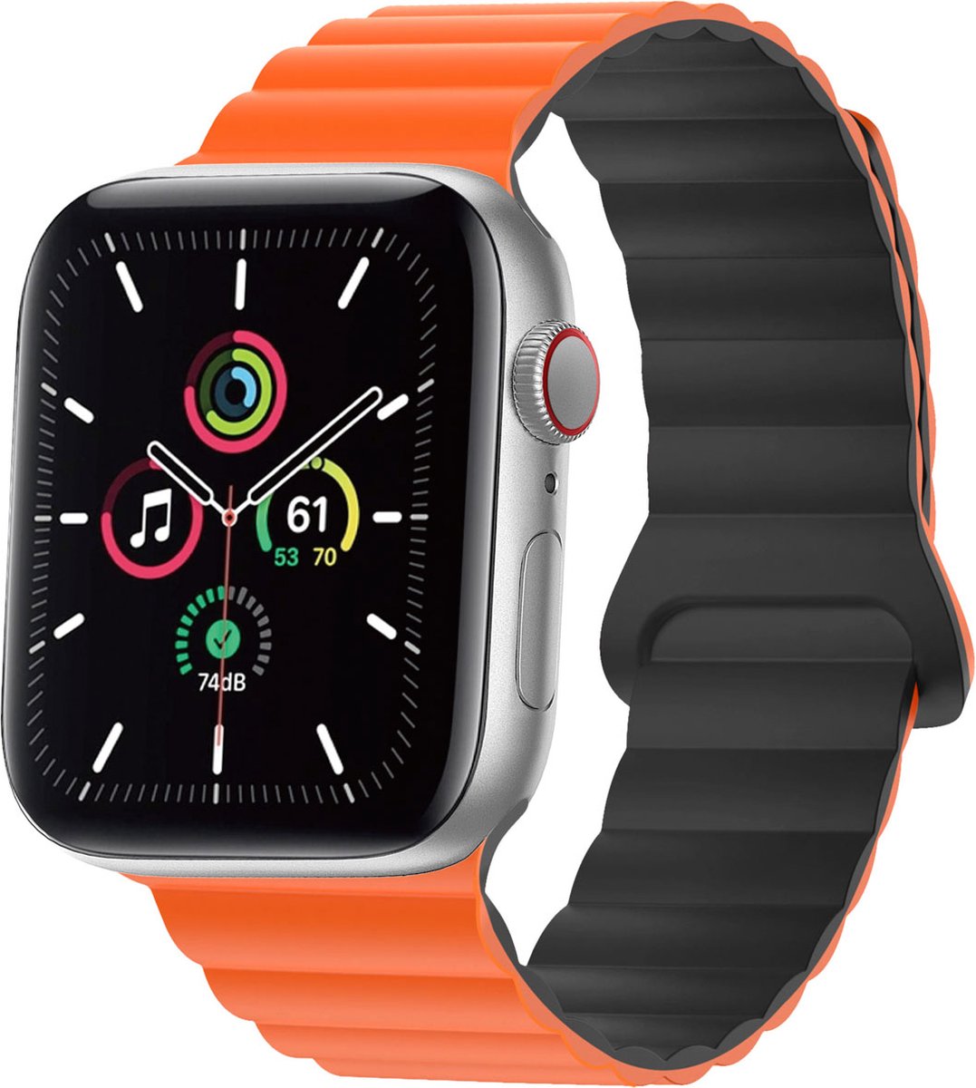 iMoshion Siliconen magnetisch bandje geschikt geschikt voor Apple Watch Series 1 / 2 / 3 / 4 / 5 / 6 / 7 / 8 / 9 / SE / Ultra (2) - 42 / 44 / 45 / 49 mm - Oranje / Zwart