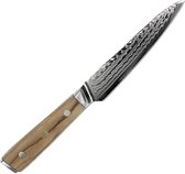 Couteau de chef japonais Sukara - Couteau tout usage Damas - Manche en bois d'olivier - Edition Orifu - Motif Alligator 13 CM
