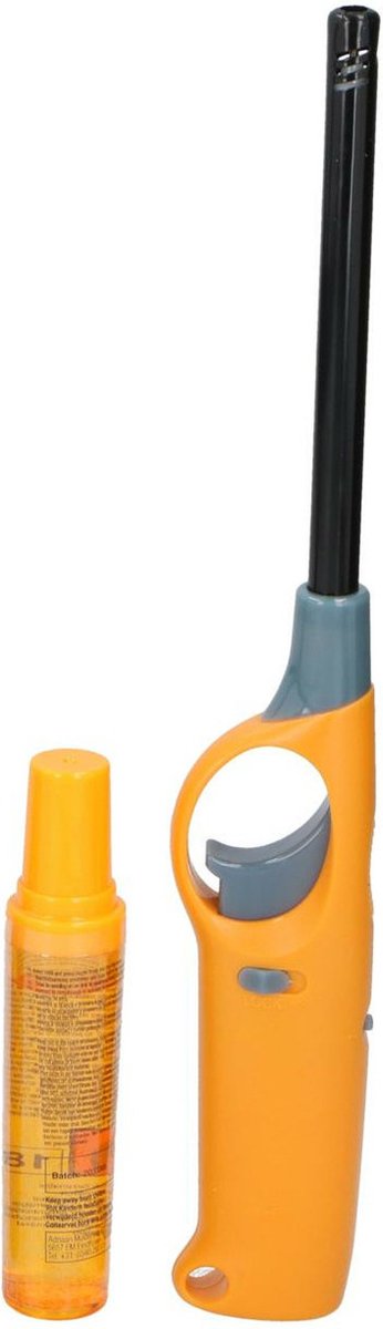 Goedkoopste Flame Classics BBQ/keuken aansteker lange steel - met extra navul cilinder - geel - 25 cm - kunststof
