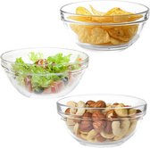 Vivalto kleine kommetjes/serveer schaaltjes - transparant - glas - set 3x stuks - D17 cm - sausjes/voedsel/nootjes