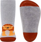 Chaussettes antidérapantes Ewers - Gris clair et marron - Motif lion - Élastique - Semelle en silicone - 18/19