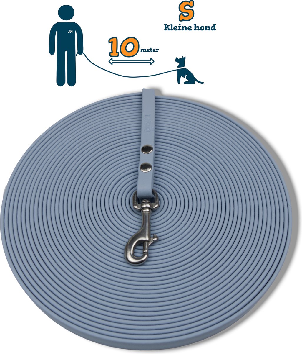 Miqdi BioThane® Sleeplijn 10 meter – zonder handvat – S (9 mm) – pastel blauw – waterdicht & sterk
