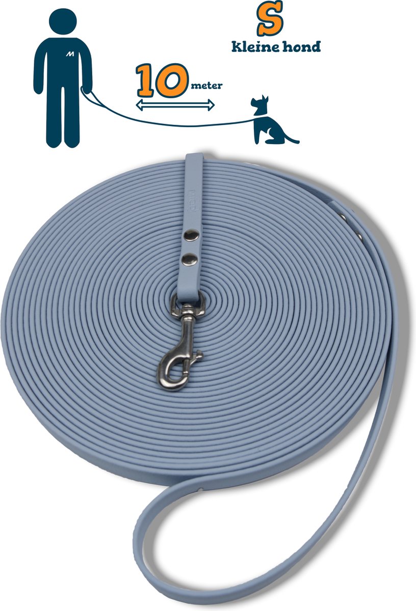 Miqdi lange lijn - BioThane ® - pastel blauw - 10 meter lang - 9 mm breed - XS/S - kleine hond - lange hondenriem