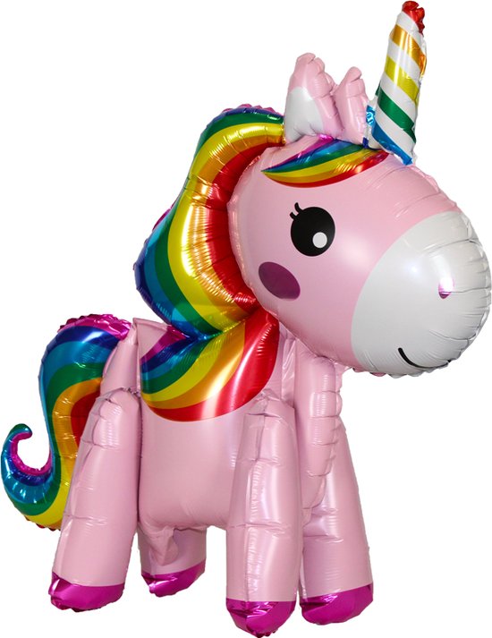 Foto: Eenhoorn verjaardag versiering 3d unicorn ballon decoratie feest versiering met rietje roze 55 cm 1 stuk