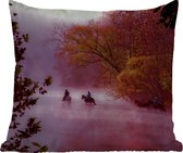 Sierkussen - Paarden - Brouillard - Forêt - 60x60 cm - Résistant aux intempéries