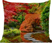 Buitenkussen Weerbestendig - Bomen - Japans - Stenen - Pad - Natuur - 50x50 cm