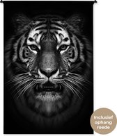 Tapisserie murale - Tissu mural - Tigre - Animaux - Zwart - Wit - Portrait - Sauvage - 120x180 cm - Tapisserie murale