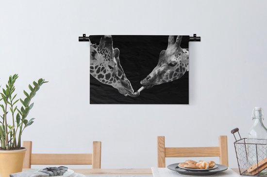 Tapisserie - Toile murale - Animaux - Zwart - girafe - Wit - Portrait - 60x40 cm - Tapisserie