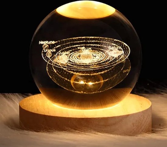 3D Kristallenbol lamp planetenstelsel - Planeten lamp - Nacht lampje - Glazen bol lamp - Nachtlampje kinderen - Led