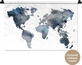Wandkleed WereldkaartenKerst illustraties - Abstracte wereldkaart gemaakt met donkerblauwe en paarse waterverf Wandkleed katoen 60x40 cm - Wandtapijt met foto
