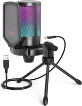 FIFINE - A6V - USB RGB Streaming Microfoon met Standaard - Gaming - Podcast - Geschikt voor - PS5 / PS4 / PC / Windows - Touch Mute Knop - Filter