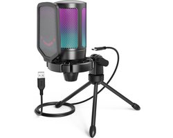 FIFINE - A6V - USB RGB Streaming Microfoon met Standaard - Gaming - Podcast - Geschikt voor - PS5 / PS4 / PC / Windows - Touch Mute Knop - Filter
