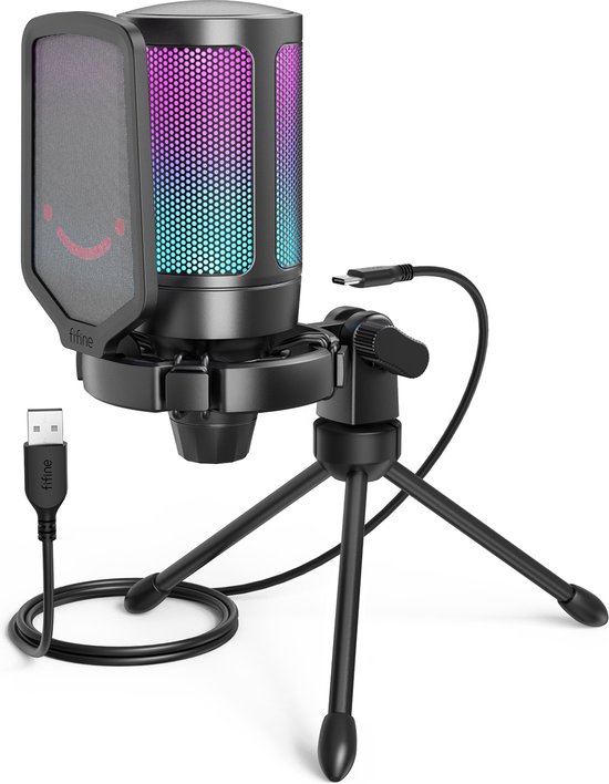 FIFINE - A6V - Microphone Streaming USB RGB avec Support - Gaming - Podcast - PS5 / PS4 / PC / MAC / Windows - Bouton Touch Mute - Filtre