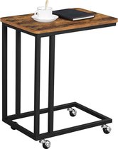 Deco by Machiels- bijzettafel, salontafel, eenvoudig te monteren, stabiel, salontafel op wielen, met metalen frame, industrieel ontwerp, vintage bruin-zwart