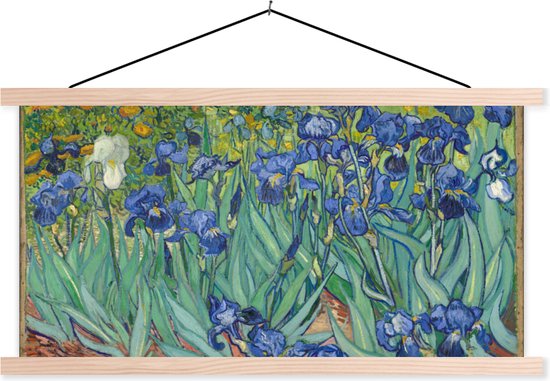 Posterhanger incl. Poster - Schoolplaat - Irissen - Vincent van Gogh - 150x75 cm - Blanke latten