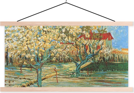 Posterhanger incl. Poster - Schoolplaat - Boomgaard in bloei - Vincent van Gogh - 150x75 cm - Blanke latten