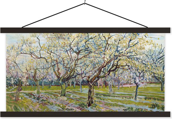 Posterhanger incl. Poster - Schoolplaat - Boomgaard in bloei - Vincent van Gogh - 90x45 cm - Zwarte latten