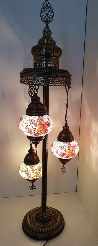 Oosterse Glans - Handgemaakte Mozaïeklamp - Staande lamp 102cm - Rood/Wit