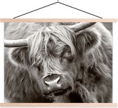 Posterhanger incl. Poster - Schoolplaat - Schotse Hooglander - Zwart - Wit - Hoorns - 120x90 cm - Blanke latten