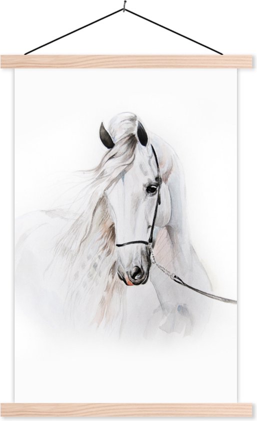 Schoolplaat kinderen - Muurdecoratie kinderkamer - Paard - Waterverf - Dieren - Wit - Schoolplaat paard - 40x60 cm
