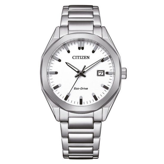 Citizen BM7620-83A Heren horloge eco-drive staal met een witte wijzerplaat