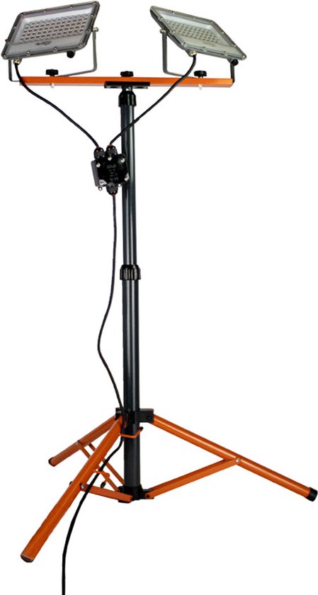 Lampe de chantier sur un trépied | 2x 50 watts | Noir jaune | 10 000 lumens