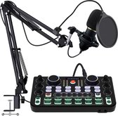 Podcast starterset - Mixer Kit Live SoundCard DJ Controller Interface - met BM800-microfoon voor live, opname, pc, karaoke en spelstem