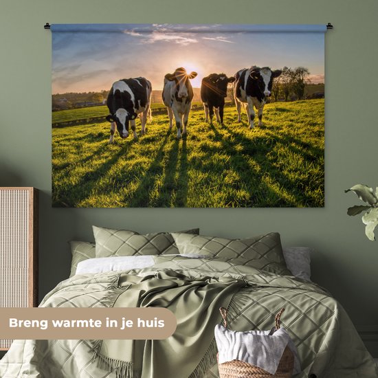 Tapisserie - Toile murale - Vaches - Soleil - Herbe - Animaux - Ferme - 180x120 cm - Tapisserie