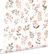 ESTAhome behang bloemen zacht roze en vergrijsd olijfgroen - 0.53 x 10.05 m - 139692