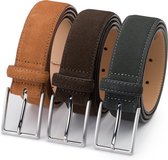 DTCH. FIT Ceinture Homme Suede Bobby - Riem Cognac, Marron Foncé & Grijs - Ceinture Pantalon & Jeans - Taille ceinture 85cm - Longueur totale 100cm - 3 Pièces