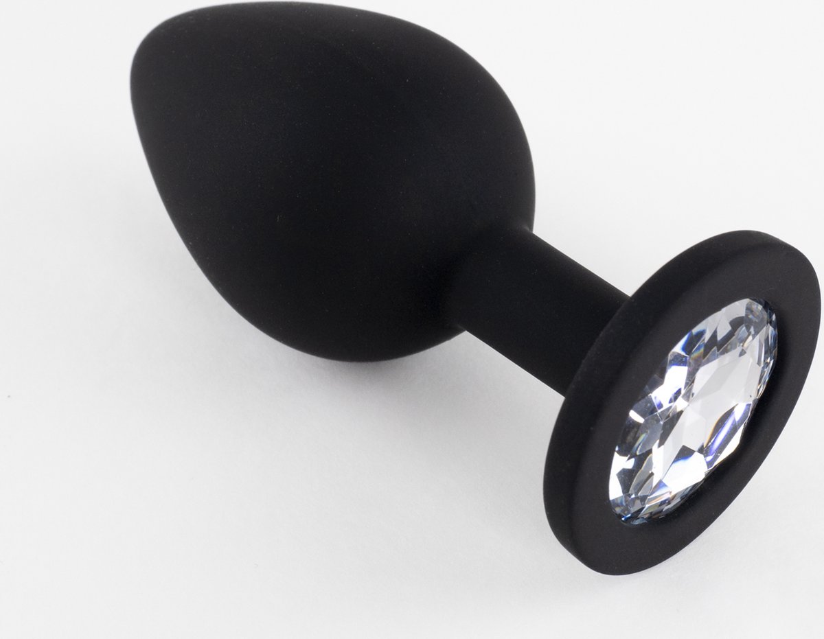 Goedkoopste Buttplug Siliconen Zwart Large met Zilver Diamant - Sex Toys voor Koppels - Mannen - Vrouwen - Anaal plug Zwart