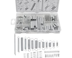 200 stuks spiraalveren, trekveren, drukveren, stalen veer, assortiment veren, assortiment veren, trekveren, drukveren van verzinkt verenstaal, zwenkveer, diverse maten in een set in praktisch