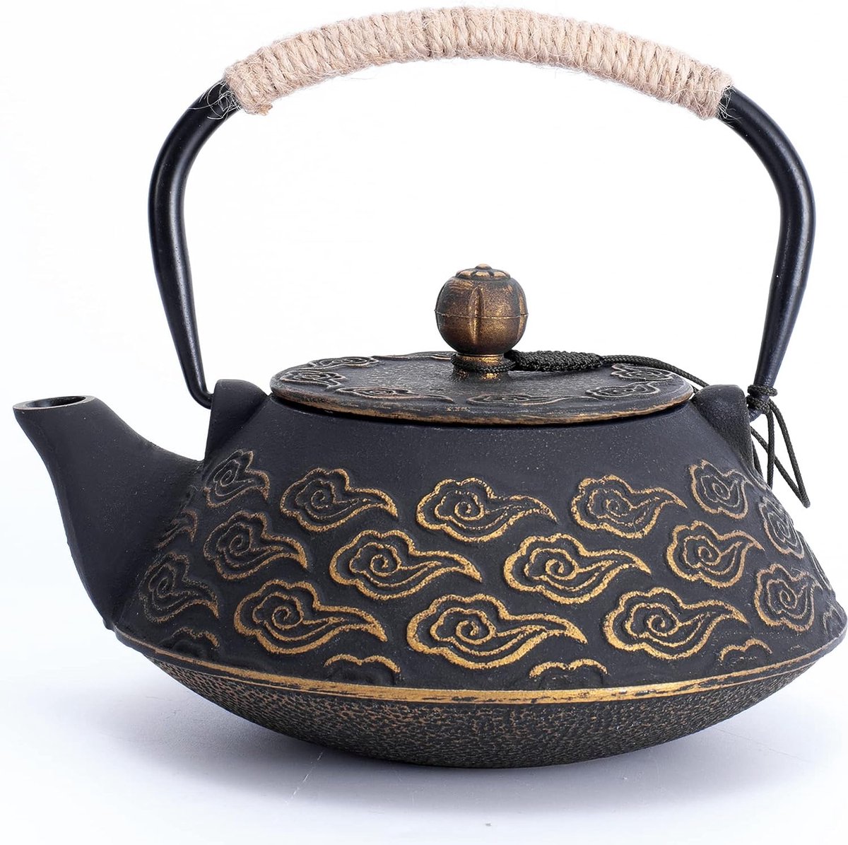 Gietijzeren theepot, Japanse theepot met zetgroep voor losse bladeren, 800 ml theeketel voor fornuis bekleed met geëmailleerde binnenkant, Bredemeijer theepot, zwart