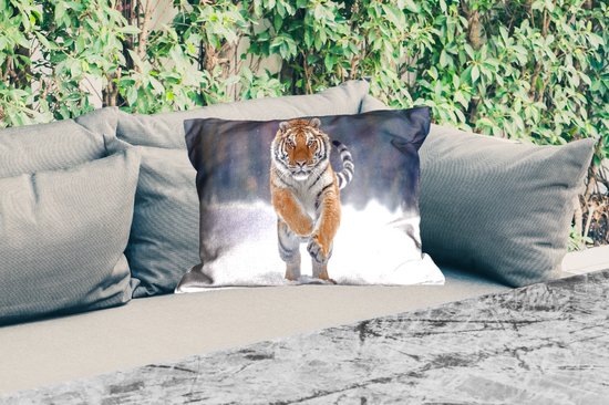 Buitenkussens - Tuin - Tijger - Landschap - Sneeuw - Winter - Dieren - 50x30 cm